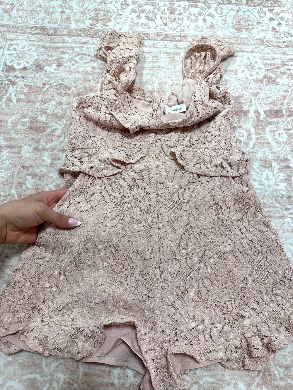 BCBG ๐ธ Dusty Rose Lace Ruffled Romper - Picture 8 of 16